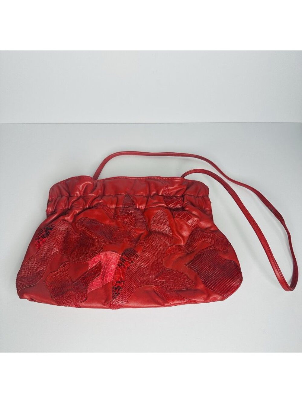 Vintage Shibui Red Patchwork Shoulder Bag Purse Boho Slouchy Textured